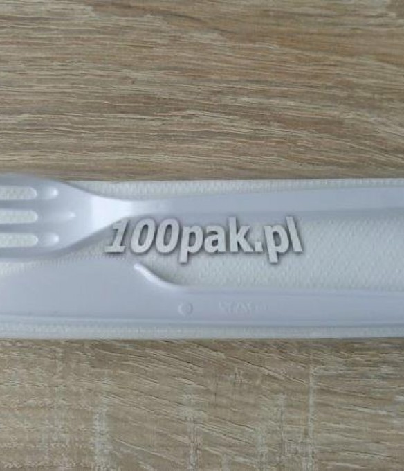 Sztućce jednorazowe zestaw widelec+nóż+serwetka 250 biały 01-013