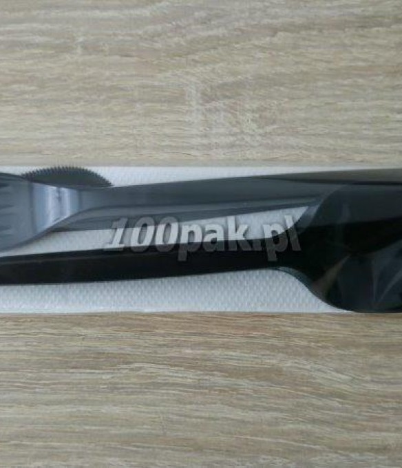 Sztućce jednorazowe zestaw łyżka+nóż+widelec serwetka 250 czarne 01-024