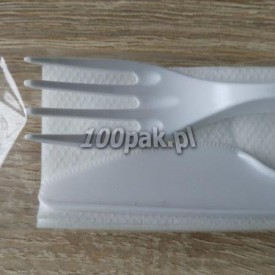 Sztućce jednorazowe zestaw widelec+nóż+serwetka 250 biały 01-013