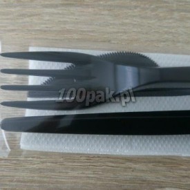 Sztućce jednorazowe zestaw łyżka+nóż+widelec serwetka 250 czarne 01-024