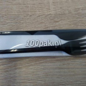 Sztućce jednorazowe zestaw widelec+nóż+serwetka 250 czarny 01-023