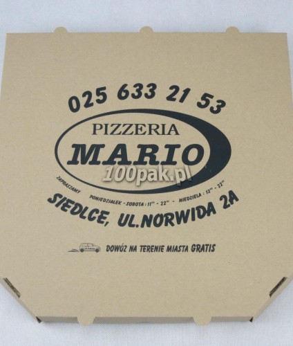 Kartony boxy na pizzę szare 32cm z nadrukiem logo