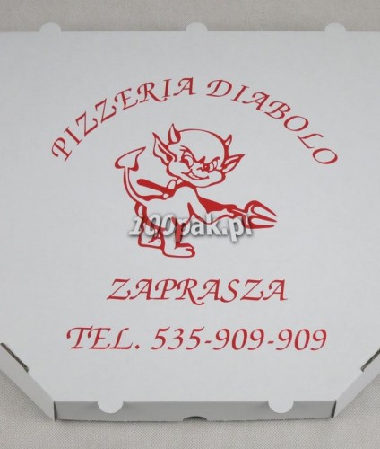 Pudełka na pizzę białe ścięte z logo