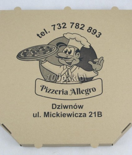 Pudełka szare na pizzę z logo 32 cm