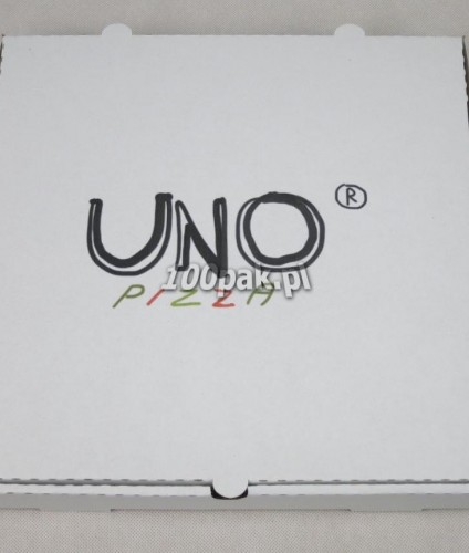 Kartony pudełka na pizzę białe z kolorowym nadrukiem logo