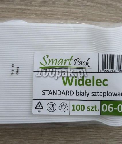 Widelec Smart Pack biały sztaplowany 100 sztuk sztućce jednorazowe